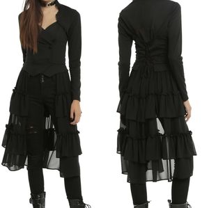 Black Double-Breasted Tiered Ruffle Jacket